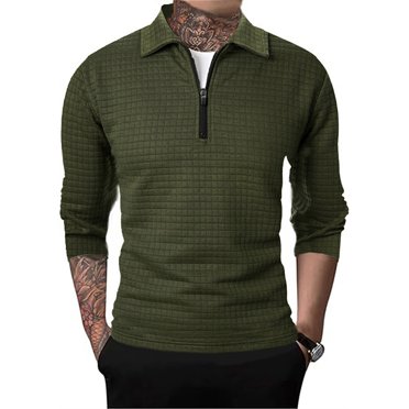 FhsagQ Men's Shirts Men's Shirts Tops Loose Men'S Quarter Zip Sweater Waf Fle Knit Sweater Neck Sweater Casual Pullover Sweater with Ribbing Edge Mens Shirts Tops Cotton Green L