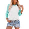 thumbnail image 1 of BVOFAR Hauts pour Femmes à Manches 3/4 à Col Ras du Cou Blouses à Blocs de Couleur Mode Chemises Raglan Décontractées Coupe Ample 2025, 1 of 7