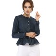 thumbnail image 1 of INSPIRE CHIC Women's Round Neck Collarless Button Down Peplum Denim Jacket, 1 of 6