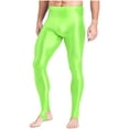 thumbnail image 2 of YUUMIN Men's Shiny Compression Pants Oil Glossy Stretchy Workout Sports Base Layer Trousers Fluorescent Green A L, 2 of 6
