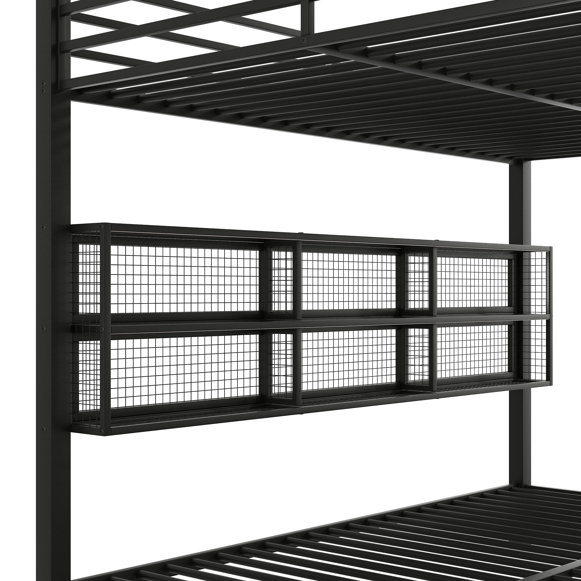 Noble House Metal Queen over Queen Bunk Bed with Storage Cabinets and LED, Black