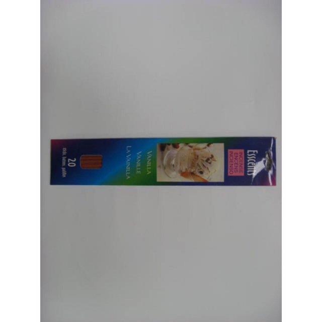 Esscents Bâton (Vanille) - Ensemble de 8 Bâtons d'Encens à la Vanille dans une Boîte Dégradée Bleue et Verte avec 20 Bâtons, Présentant une image de Crème Glacée à la Vanille et un Texte Multilingue, Idéal pour le Parfum d'Ambiance à la Maison et l'Amélioration de l'Humeur pendant la Méditation Ou la relaxation.