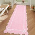 thumbnail image 1 of GlowSol 2'x6' Scalloped Bow Border Area Rug, Modern Solid Washable Rug with Non Slip TPR Backing, Stain Resistant Low Pile Indoor Carpet Mat for Bedroom Hallway Nursery Decor, Pink, 1 of 8