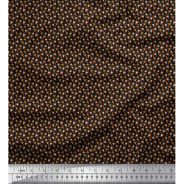 Soimoi Rayon Fabric Leaves & Peach Fruit Small Print Sewing Fabric Yard 42 Inch Wide