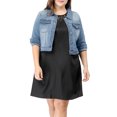 thumbnail image 3 of GRACE & GRANDEUR Women's Plus Jean Jackets Button Down Denim Bomber Jacket, 3 of 7
