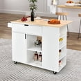 thumbnail image 3 of Gymax Kitchen Island Cart Rolling Serving Trolley w/ Drop Leaf Spice Rack Shelves White, 3 of 10