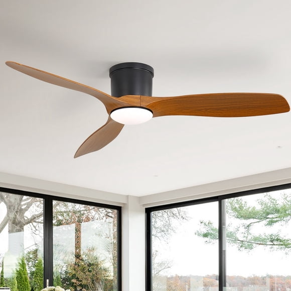 Sofucor Ventilateurs de Plafond Profil Bas de 52 Pouces avec Lumières, Ventilateur de Plafond Encastré Moderne avec 3 Pales en ABS, 6500 CFM, Moteur CC Réversible à 6 Vitesses et 3 Minuteries à Intensité Réglable, ABS, Brun