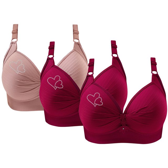 Bras for Women, 3PCS Womans Printing Gathered Together Large Size Daily Bra Underwear No Rims
