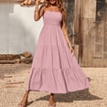 thumbnail image 4 of Robe Bohème pour Femmes Robe Bohème pour Femmes à Bretelles Spaghetti, Smockée, à Étages, Longue, de Plage, Soleil, Sans Manches, Unie, Robe Maxi, 4 of 8