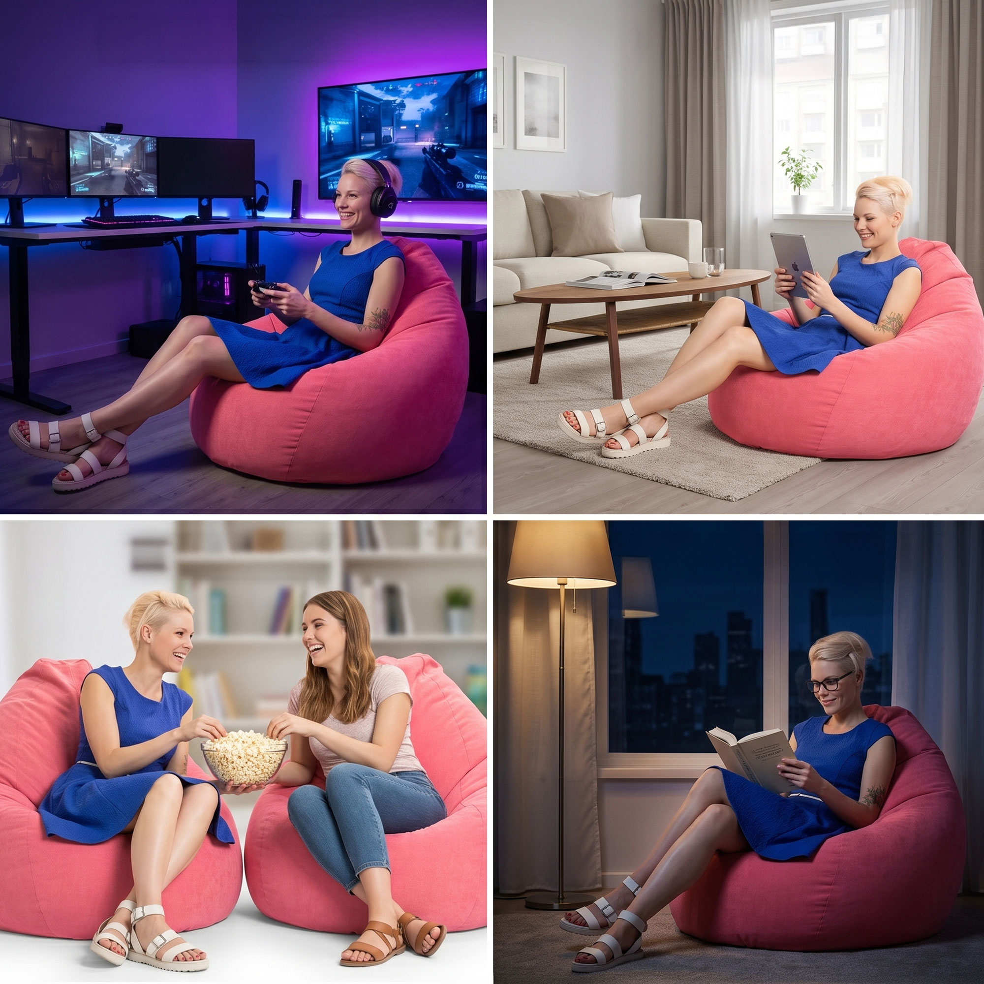 Fauteuil poire Gouchee Home Easy rose – Tissu microfibre polyester doux avec rembourrage en billes de polystyrène, adapté aux adultes et aux adolescents, siège portable pour dortoir ou salon