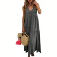 thumbnail image 4 of Wo-Fusoul Robe d'Été pour Femmes, Jupe à Col en V Plissée avec Poches, Robe Maxi de Plage Unie en Coton et Lin, Jupe Longue, 4 of 8