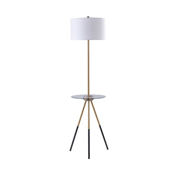 Teamson Home Tripod Floor Lamp USB Port & Glass Table Brass White Myra