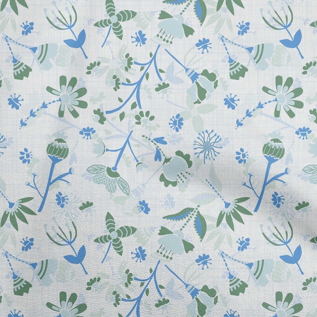 oneOone Cotton Poplin Blue Fabric Florals Craft Projects Decor Fabric Printed By The Yard 56 Inch Wide