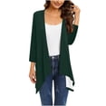 thumbnail image 1 of Mrat Sheer Cardigan for Womens 3/4 Sleeve Tops with Pocket Solid Irregular Flowy Jacket S-86 Army-Green 3XL, 1 of 5