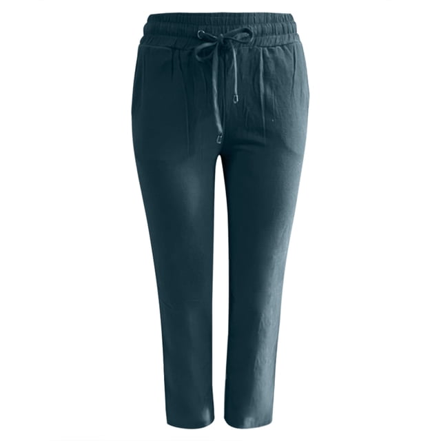 Plus Size Solid Straight Leg Pants for Women High Waist Comfortable Elastic Drawstring Casual Trousers