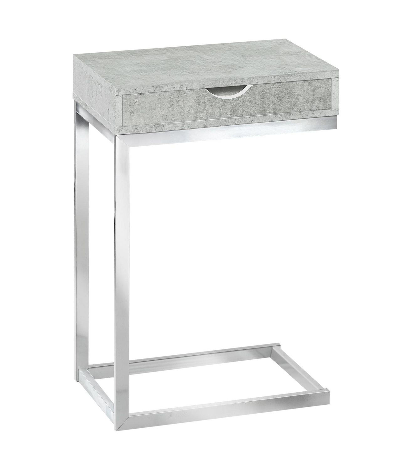 Monarch Specialties Table D'appoint, En Forme De C, Bout, Coté, Collation, Tiroir De Rangement, Salon, Chambre À Coucher, Stratifié Gris, Métal Chromé, Contemporain, Moderne