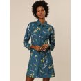 thumbnail image 4 of Allegra K Robe-Chemise à Fleurs pour Femme à Revers, Boutonnée, avec Ceinture, m Bleu Sarcelle, 4 of 6