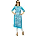 thumbnail image 4 of Phagun Kurta Droite Bleue de Designer pour Femme, Manches 3/4, Kurti Décontractée Imprimée-26, 4 of 5