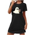 thumbnail image 5 of Sakmal Nuisettes Mumu Noires pour Femmes Grande Taille Halloween Légères et Confortables Robe Mumu Col Rond Imprimé Fantôme Manches Courtes Courtes Nuisettes P-2TG, 5 of 5