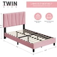 thumbnail image 2 of Twin Size Bed Frame with Adjustable Headboard, Linen Upholstered Full Platform Bedframe with Strong Wooden Slats, Mattress Foundation, No Box Spring Needed, Easy Assembly, Pink, 2 of 7
