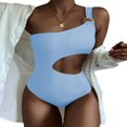 thumbnail image 1 of Women‘s Slim Monokini Solid Color One Shoulder Hollow One Piece Swimsuit Beach Bathing Suit, 1 of 2