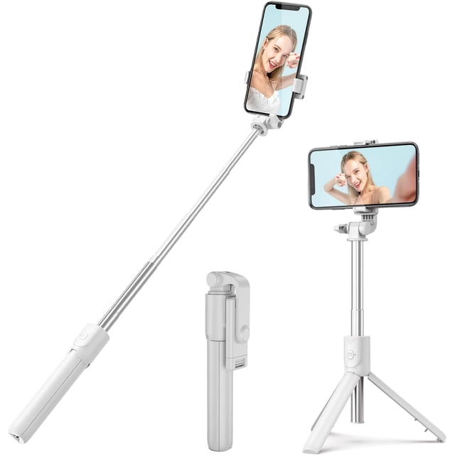 KOMI Perche à Selfie, Support Trépied Stable Extensible et Portable avec Télécommande Sans Fil Détachable Compatible avec iPhone 14 13 12 pour Selfies Enregistrement Vidéo Vlog, Blanc