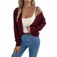 thumbnail image 3 of Cardigan Sweaters for Women Crochet Open Front Short Jacket Fall Winter Lantern Sleeve Cover Up Wine Red M, 3 of 10