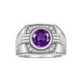 thumbnail image 1 of RYLOS Mens Rings 14K White Gold Designer Round Gemstone &  Sparkling Diamond Ring Amethyst February Birthstone Rings For Men, Men's Rings, Gold Rings Sizes 8 - 13, 1 of 7