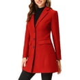 thumbnail image 4 of INSPIRE CHIC Manteau pour Femme Couleur Unie Revers Cranté Simple Boutonnage Caban d'Hiver Rouge G, 4 of 6
