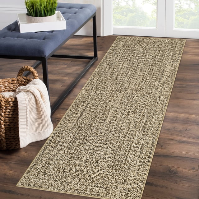 HOMERRY 2' x 6' Modern Area Rug for Hallway Kitchen Braided Print Indoor Washable Neutral Carpet, Yellow Blue