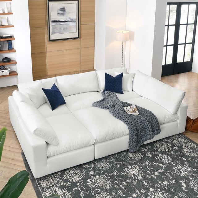 Modway Commix 6-Piece Down Filled Overstuffed Sectional Sofa in Pure White