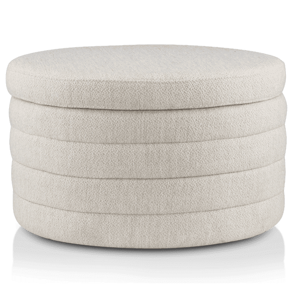 Bouclair Oatmeal Round Storage Fabric Ottoman