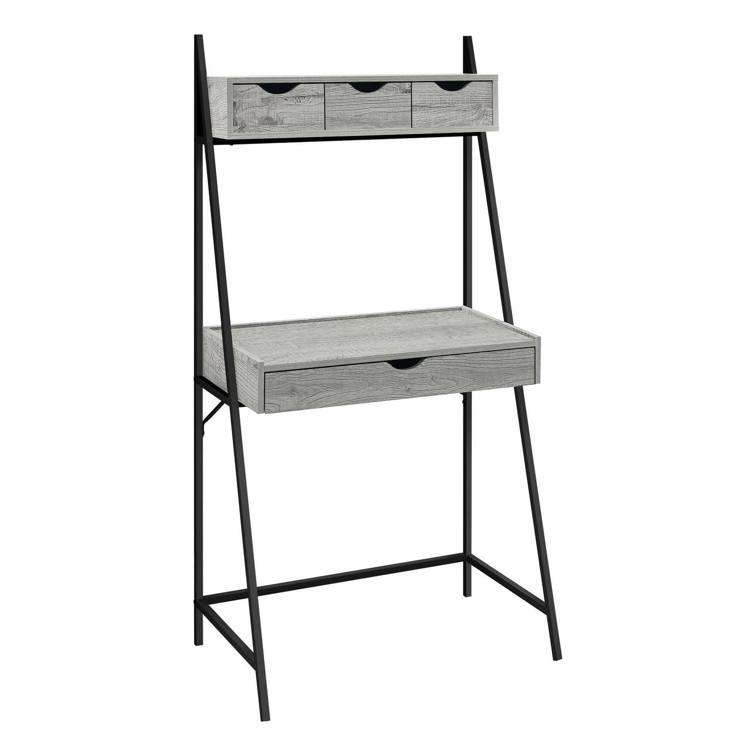 Monarch Specialties Computer Desk, Home Office, Laptop, Leaning, Storage Drawers, 32"l, Work, Metal, Laminate, Grey, Black, Contemporary, Modern