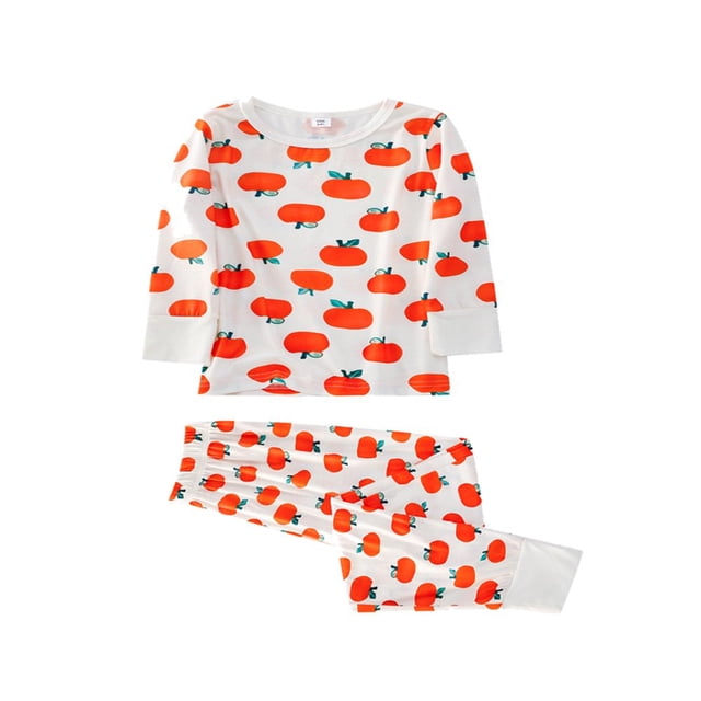 MesaSe Halloween Fashion Matching Family Pajamas Set Loose with Cartoon Fruit Print Buttons Ribbed Closure