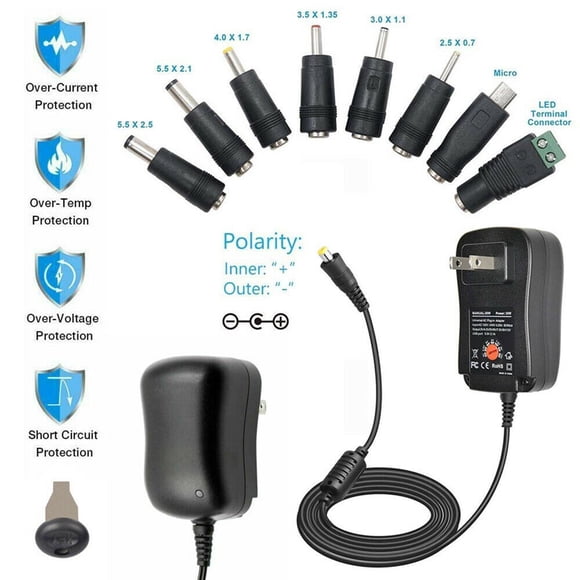 Adaptateur Universel CA/CC Alimentation à Commutation à Tension Multiples Réglée avec 8 Prises d'Adaptateur Sélectionnables Adaptateur de Charge Multifonction à Tension Réglable Adaptateur Universel CA/CC