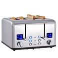 thumbnail image 1 of CUSIMAX 4 Slice Toaster, Ultra-Clear LED Display & Extra Wide Slots, Dual Control Panels of 6 Shade Settings, Cancel/Bagel/Defrost Function, Removable Crumb Trays, Stainless Steel, 1 of 6