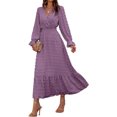 thumbnail image 1 of Gspmoly Robes pour Femmes Grande Taille, Robe à Manches Longues Décontractée à Col en V à la Mode pour Femmes au Tempérament, Robes d'Été pour Femmes Offres, 1 of 6