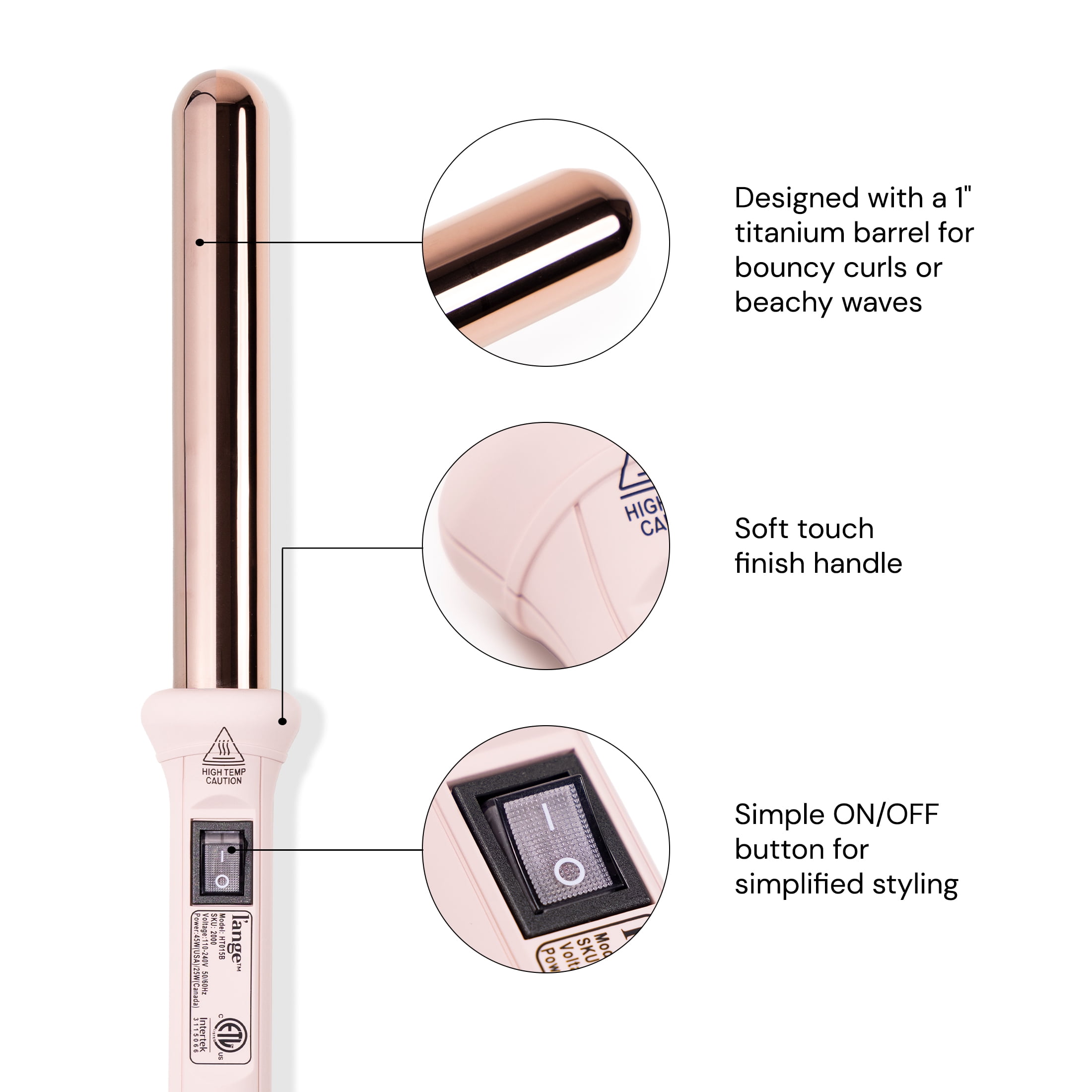 L'ange Hair Ondulé Titanium 1-Inch Curling Wand | Salon Hair Styling Wand for Beach Waves