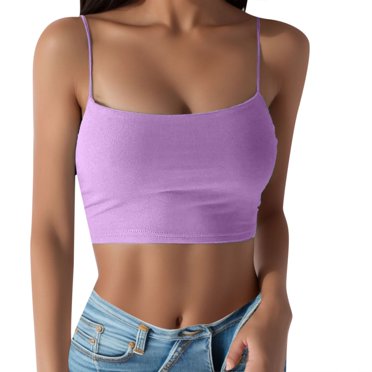 Hiiyo Camisole à Bretelles Spaghetti pour Femme, Encolure Carrée, Débardeur Court d'Été, Violet P