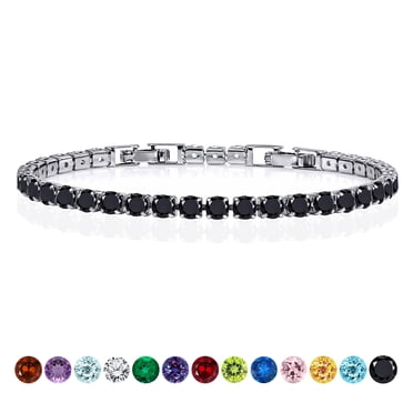 JeenMata 5.5 Carat Round Cut Black Cubic Zirconia - Tennis Bracelet Eternity Design - White Gold Plating, Female, Adult
