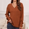 thumbnail image 4 of MeetoTime Pull Tunique à Manches Longues Côtelé Col en V pour Femmes Automne Décontracté Couleur Unie Extensible, 4 of 6