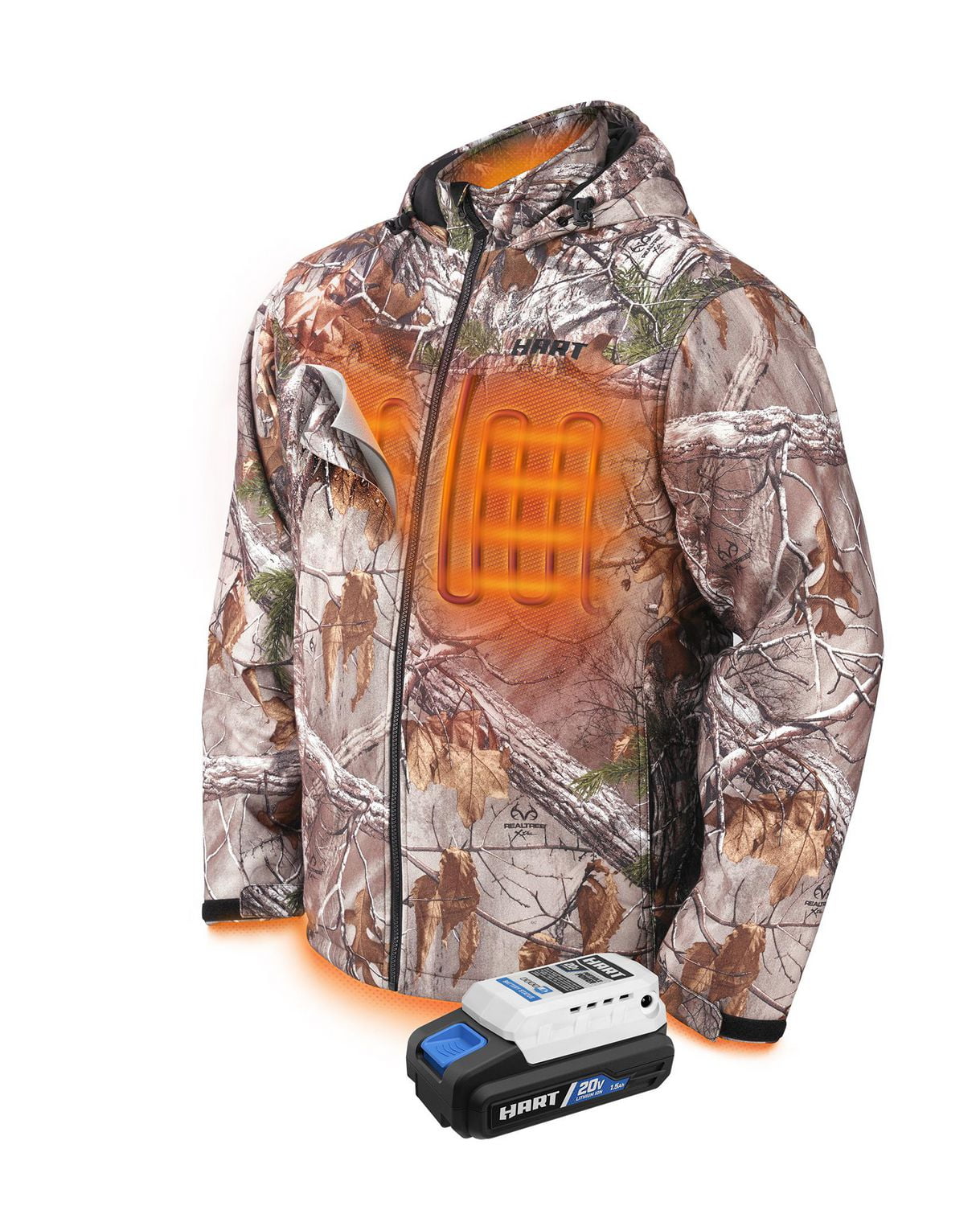 HART Kit de veste de service moyen chauffé pour hommes de 20 volts, camouflage Realtree Xtra