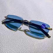 2 Pairs Blue Grey PC Lenses Rimless Reading Glasses +0.00 to +4.00 Unisex HD Anti-Scratch Lightweight Comfortable for Office Reading