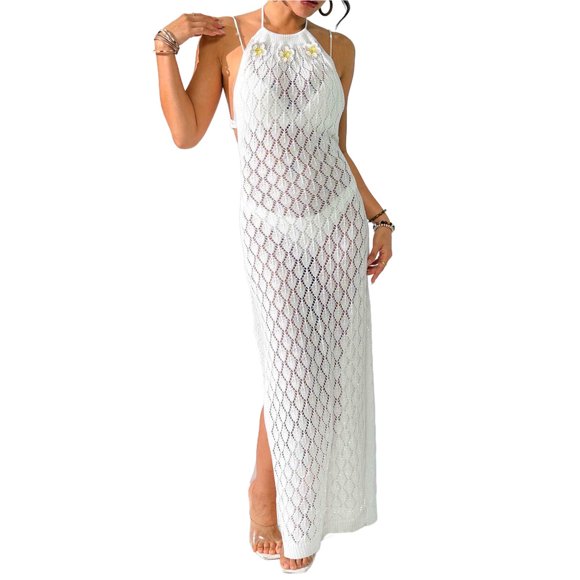 ShomPort Women's Beach Dress Cover Ups Maxi Dress Crochet Vacation Cover up Long Dress