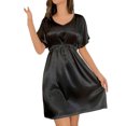 thumbnail image 1 of Timegard Robe de Pyjama pour Femme à Col en V, Manches Courtes, Cordon de Serrage, Robe Décontractée et Confortable, Tenue d'Intérieur, Couleur Unie, 1 of 4