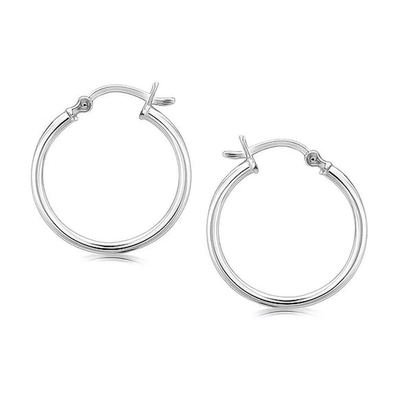 Sterling Silver Polished Thin Hoop Earrings Rhodium Plating (20mm)