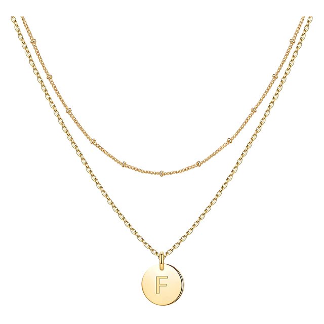 SIfdSeng Women's Fashion Heart Letter Necklace 26 Letters Circular Double Layer Neck Chain
