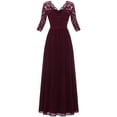 thumbnail image 4 of Meichang Robes en Mousseline pour Femmes Tendance Dentelle Manches 3/4 Robe à Col en V Tunique Vintage Florale Évasée Swing Robe d'Été Décontractée Couleur Unie Soirée Fête Robes d'Été, 4 of 8