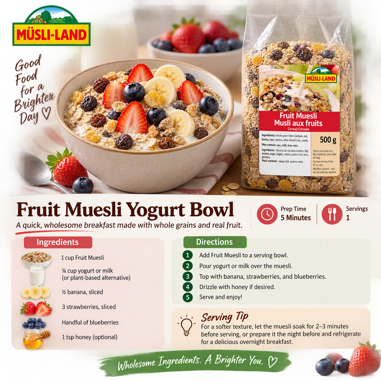 Muesli aux fruits Mestemacher, céréales pour petit‑déjeuner à texture variée