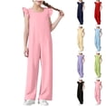 thumbnail image 2 of lcziwo Combinaison Ample à Jambes Larges pour Filles, Enfants, Décontractée, Manches Cap, Col Rond, Long Combi-Short, Combinaison d'Été, Pantalon avec Poches, Rouge, Chemises pour Hommes, 2 of 9